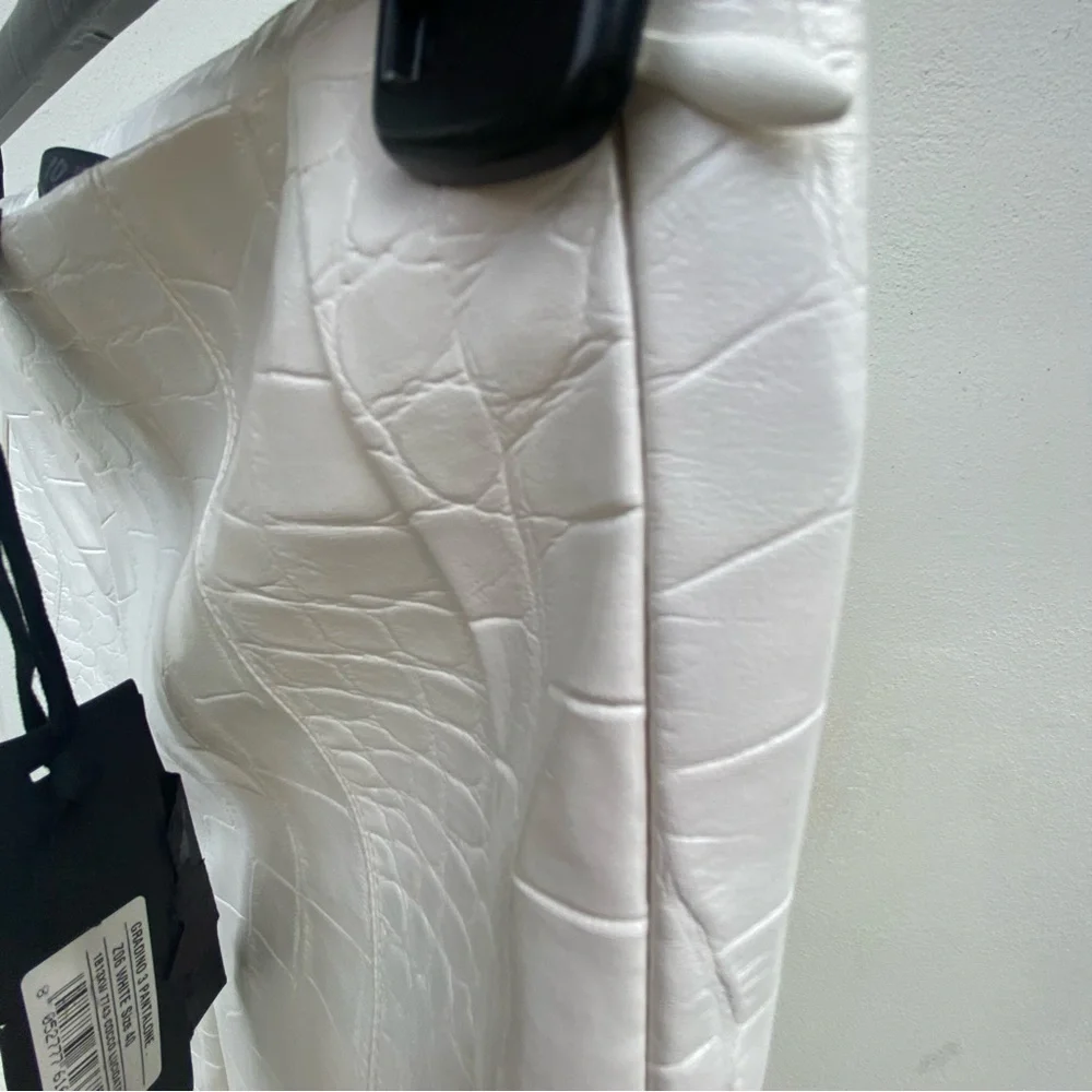 NEW Pinko White Croc Embossed Faux Leather Moto Legging Pants Size 40 - Picture 6 of 8